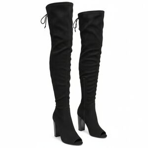Elegant Suede Black Over-the-Knee Peep Toe Boots